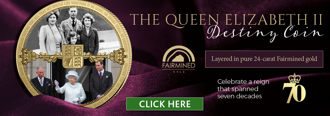 The Platinum Jubilee 'Destiny' Coin layered in Fairmined Gold
