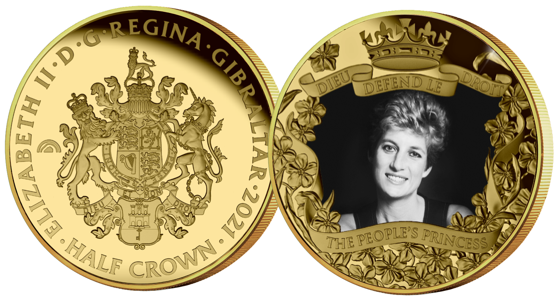 The coin features a beautiful and timeless photograph of Diana, Princess of Wales, and is elegantly framed by a shower of forget-me-nots – Diana’s favourite flowers.