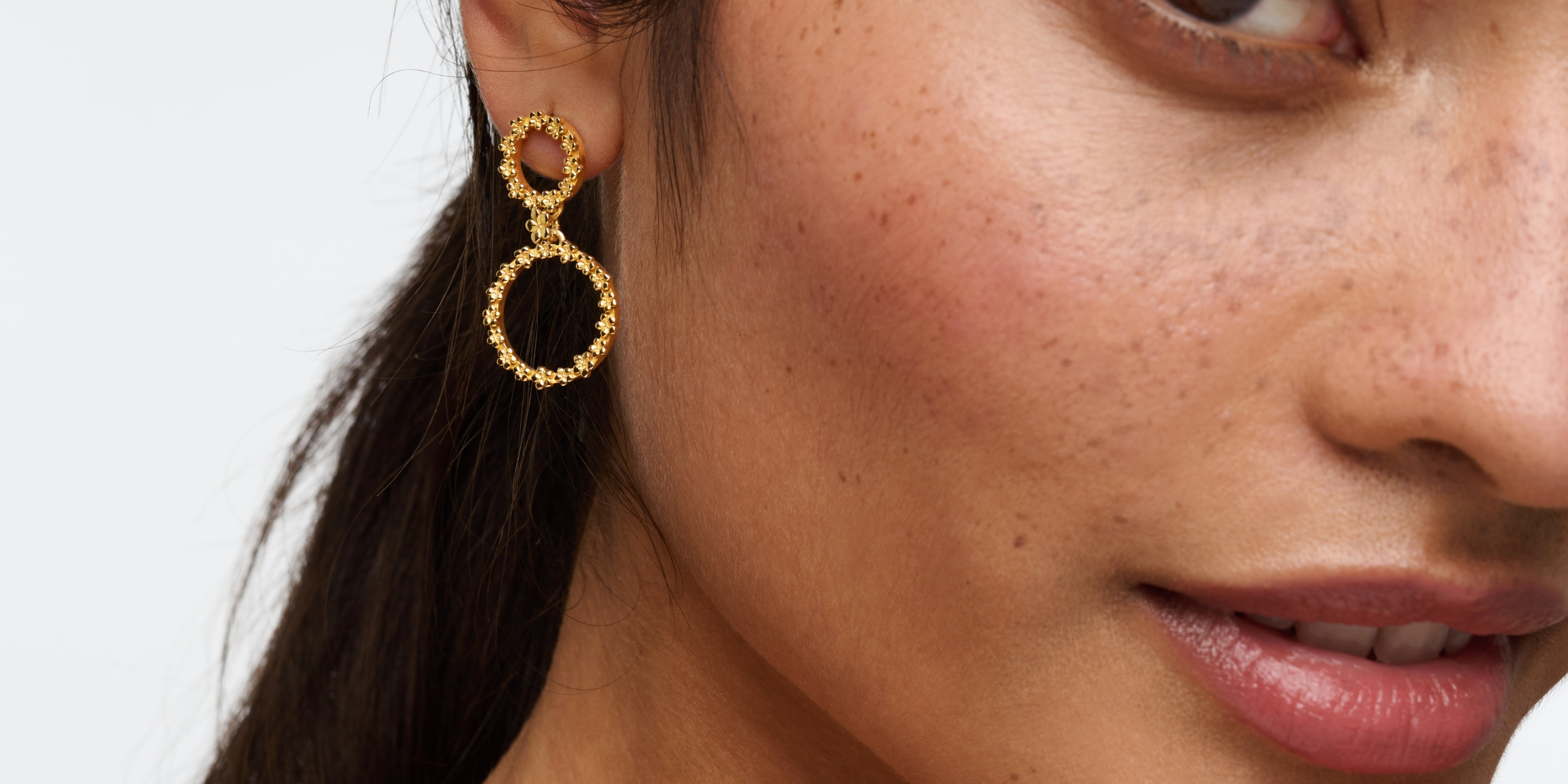 The Forget-Me-Not 'Full Floral Wreath' Drop Silver Earrings Layered in Fairmined Gold