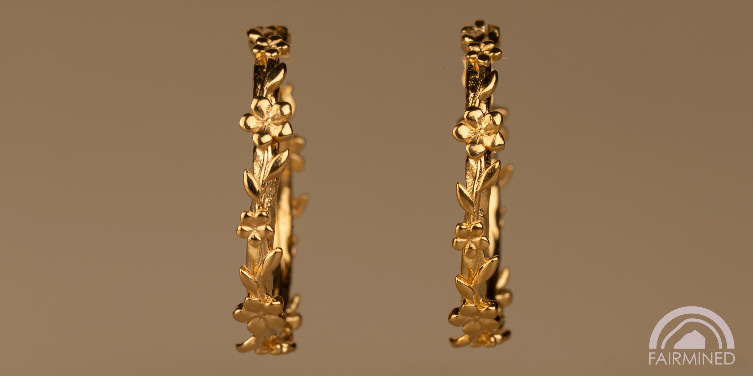 The Forget-Me-Not 'Wreath' Silver Hoop Earrings Layered in Fairmined Gold