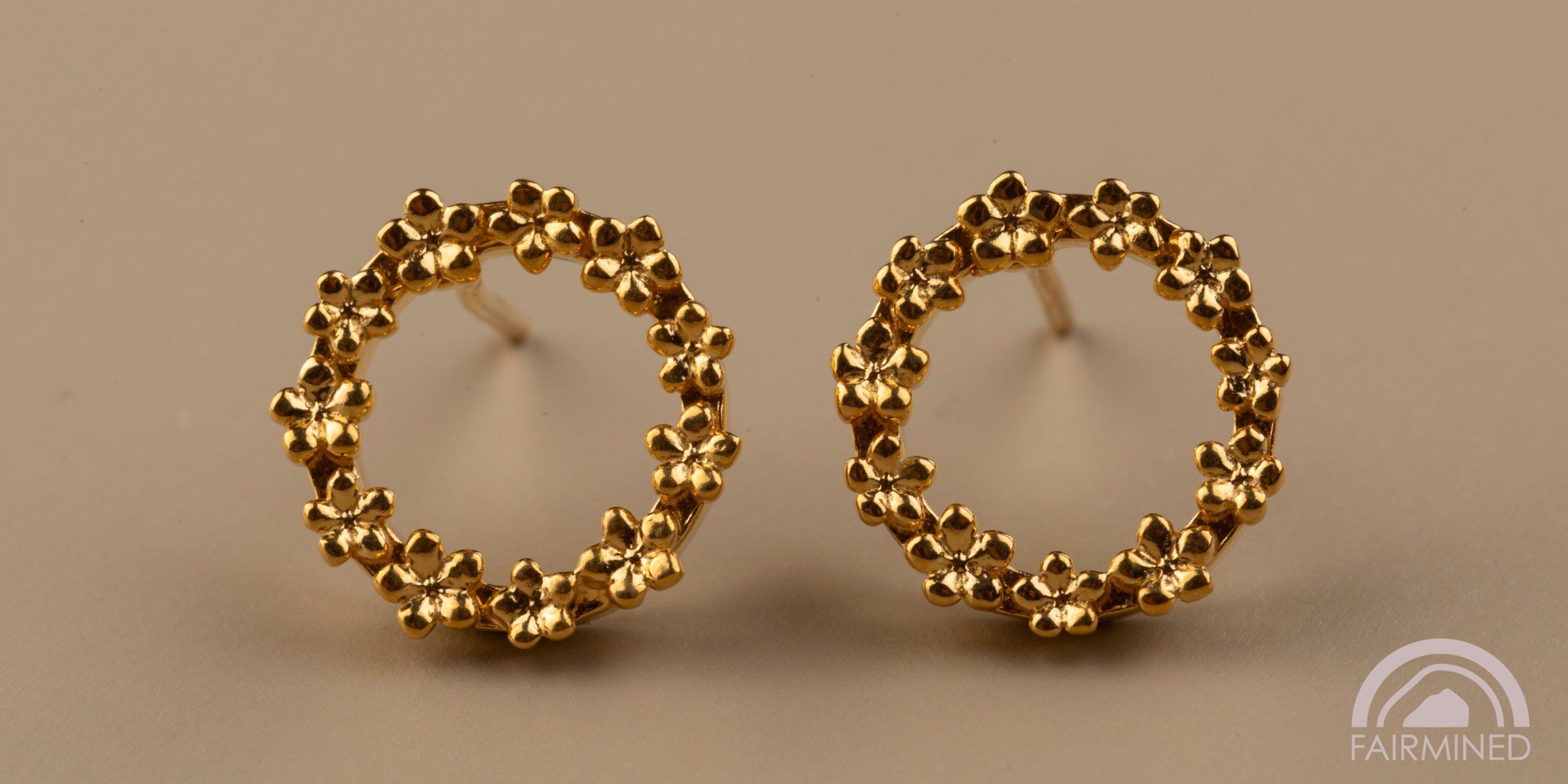 The Forget-Me-Not 'Wreath' Silver Stud Earrings layered in Fairmined Gold