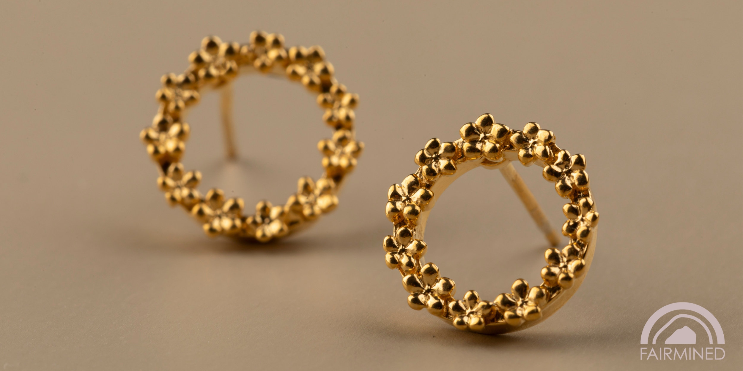 The Forget-Me-Not 'Wreath' Silver Stud Earrings layered in Fairmined Gold