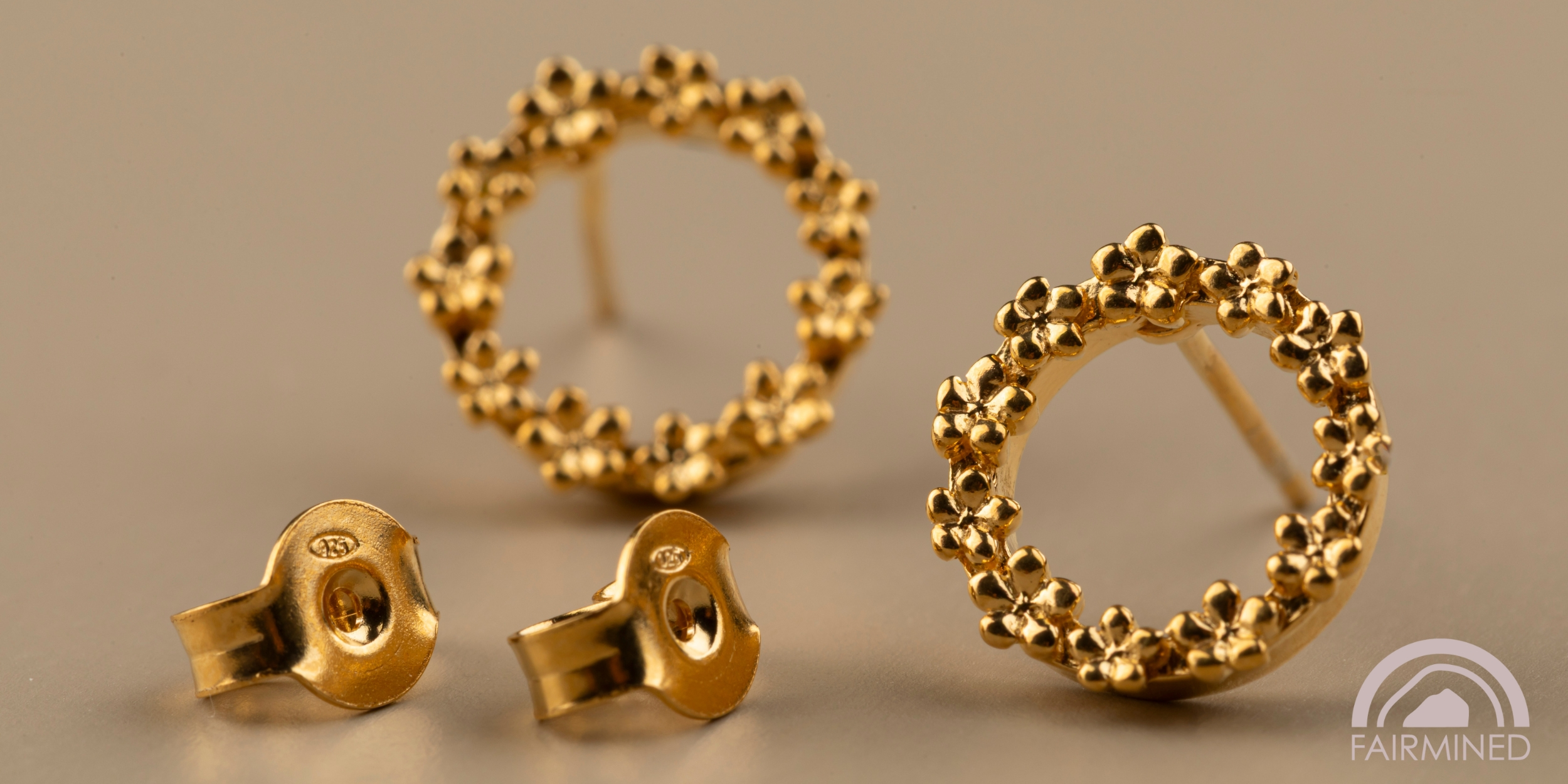 The Forget-Me-Not 'Wreath' Silver Stud Earrings layered in Fairmined Gold