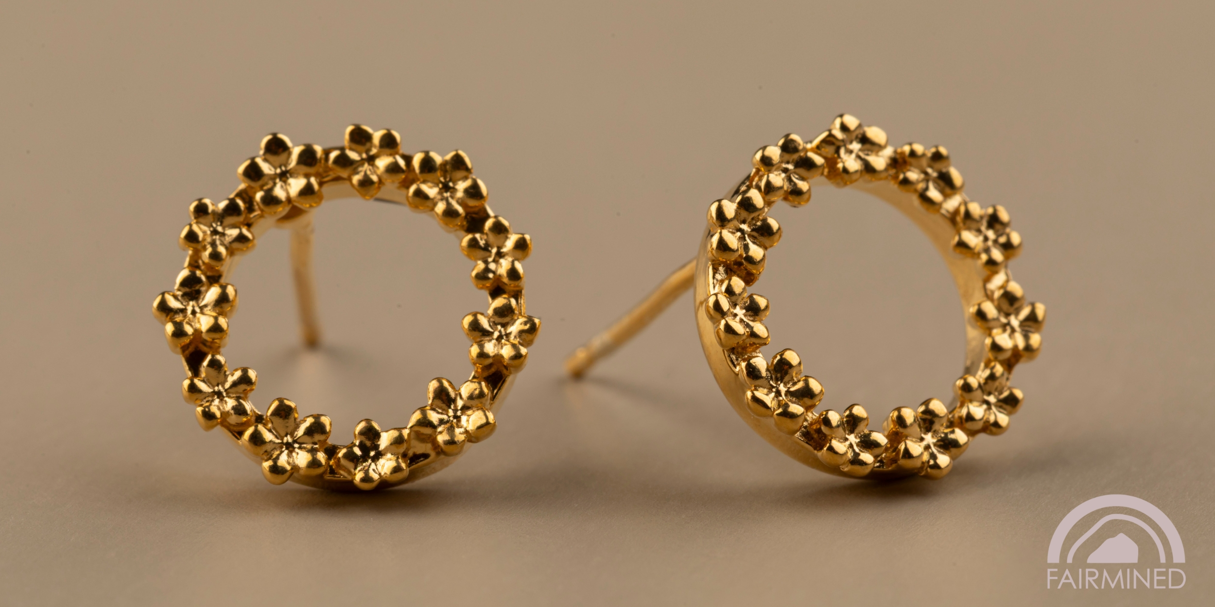 The Forget-Me-Not 'Wreath' Silver Stud Earrings layered in Fairmined Gold