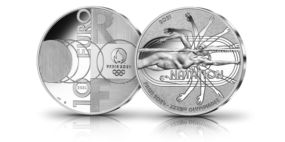  The Paris 2024 The Official Countdown Silver Coin Set - Natation