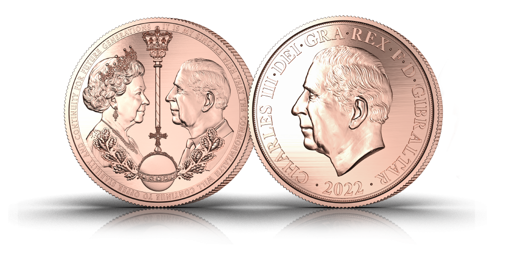 King Charles III, Queen Elizabeth II Passing of the Crown Brilliant Uncirculated Gold Quarter Sovereign King Charles III, Queen Elizabeth II Passing of the Crown Brilliant Uncirculated Gold Quarter Sovereign