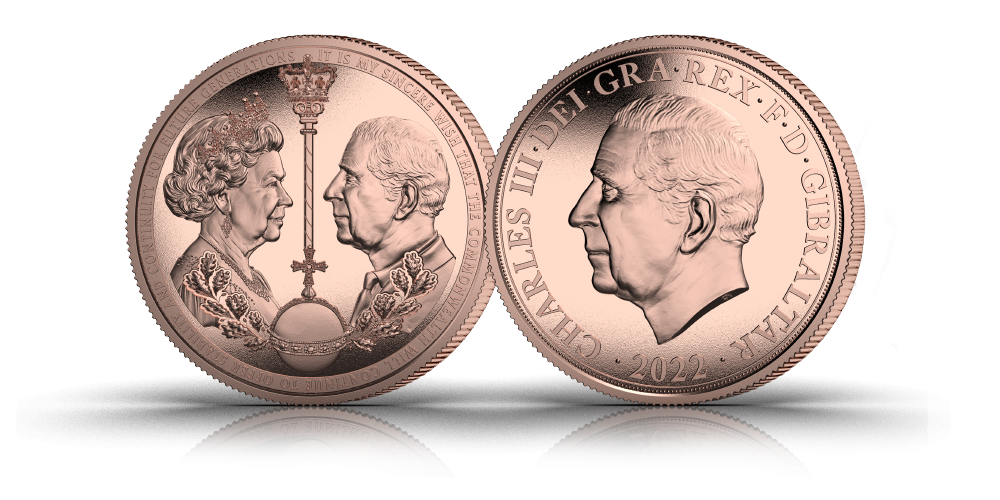 King Charles III, Queen Elizabeth II Passing of the Crown 2022 Gold Proof Coin King Charles III, Queen Elizabeth II Passing of the Crown 2022 Gold Proof Coin