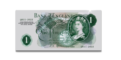 QEII Platinum Jubilee £1 Bank Note struck in pure Platinum