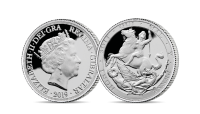 Design shows the triumph of good over evil as represented by Saint George and his scaly adversary.